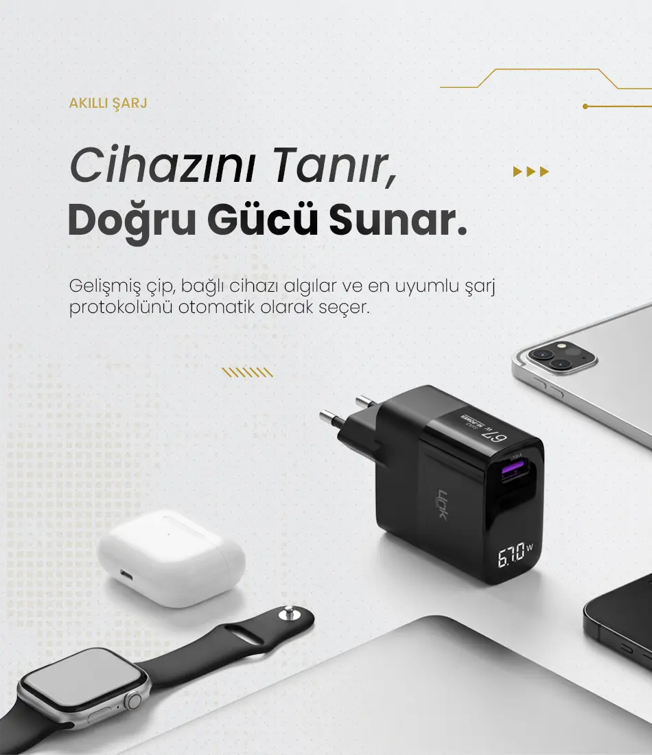 G860 Premium Tip-C Kablolu 67W Süper SI Şarj Adaptörü